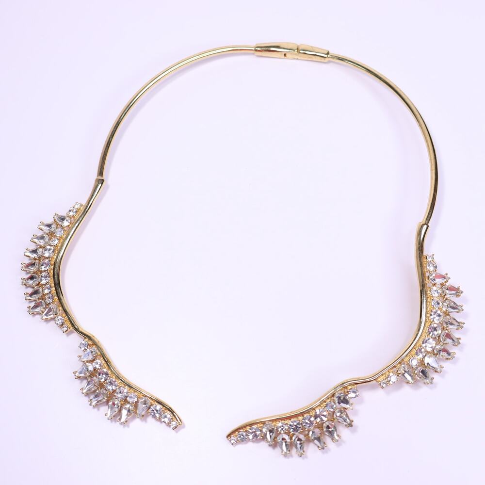 BCBGMAXAZRIA Hinged Gold Collar Necklace Crystal Tear Drop CZ Stones